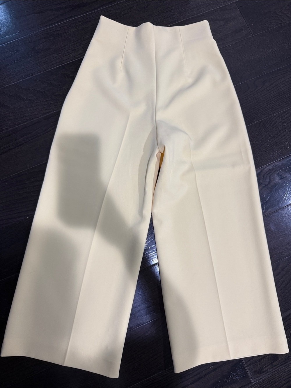Zara Cream-White Wide Leg High-Rise Trousers butter yellow